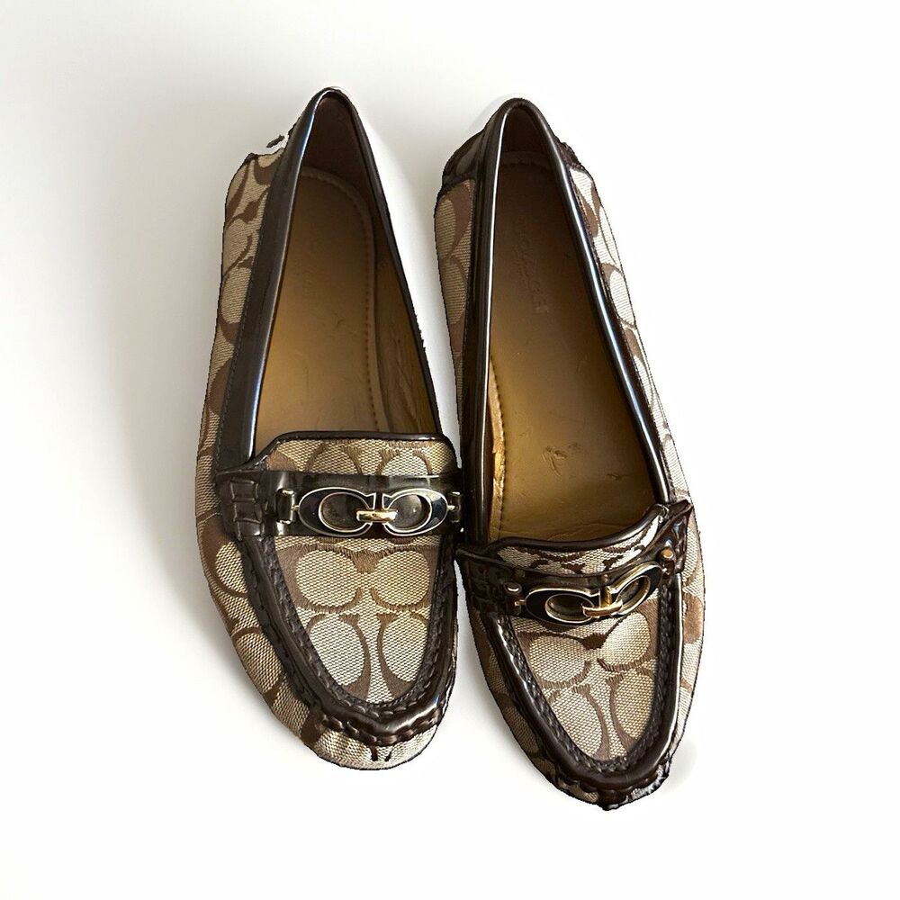 Coach Fortunata Signature Canvas Loafers Brown/Beige Slip-On Comfort US 7.5B